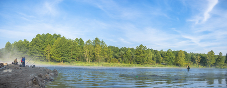 fishing, fishing in a lake, nature seriesの写真素材