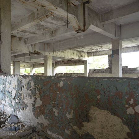 wide angle view of an old wall abandoned factory building