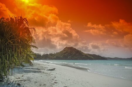 bright orange sky on the islandの写真素材