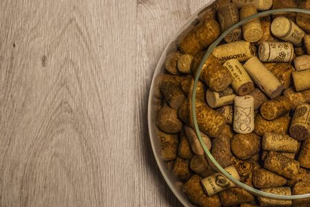 a lot of wine corks brownの写真素材