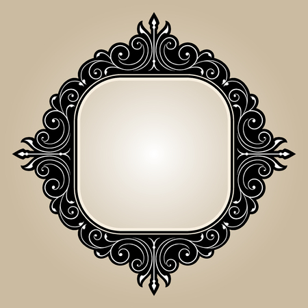 Vector vintage border frame engraving with retro ornament pattern in antique rococo style decorative designのイラスト素材