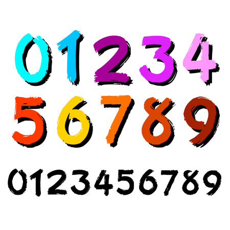 Numbers 0-9 written with a brush on white backgroundのイラスト素材
