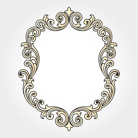 vintage border frame engraving with retro ornament pattern in antique rococo style decorative designのイラスト素材
