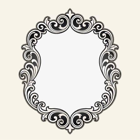vintage border frame engraving with retro ornament pattern in antique rococo style decorative designのイラスト素材