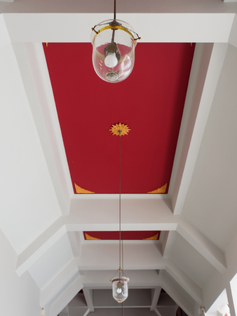 Inside view of replica pagoda of Maha Bodhi temple, where the Buddha reached enlightenment, at Wat Yansangwararam, Pattaya, Chonburi, Thailandの写真素材