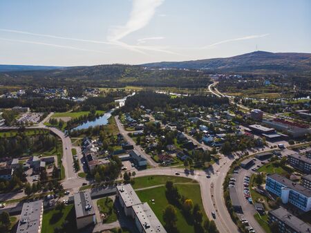 Aerial summer sunny view of Gallivare town, a locality and the seat of Gallivare Municipality in Norrbotten County, province of Lapland, Swedenの写真素材