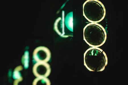 View of Gaming PC with rgb led lights, powerful high end personal computer, assembled with hardware components, at home or in cybersport club arenaの写真素材