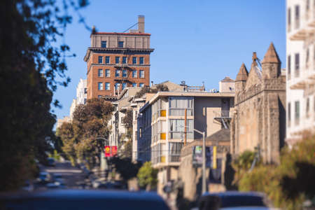 Streets of San-Francisco, downtown financial district, California, United states beautiful sunny viewの写真素材