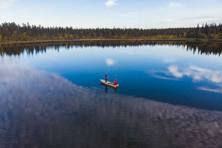 Swedish autumn fall landscape, Kurravaara in Norrbotten county, Kiruna Municipality, Northern Swedenの写真素材