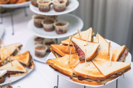 Set of coffee break in the hotel during conference meeting, with tea and coffee catering, decorated...