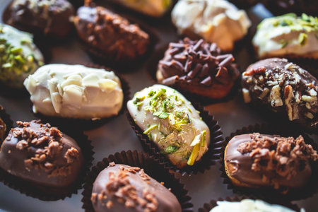 Set of coffee break in a hotel during conference meeting, with tea and coffee catering, decorated banquet table with variety of different desserts, pastry and bakery, with croissants and cookiesの写真素材