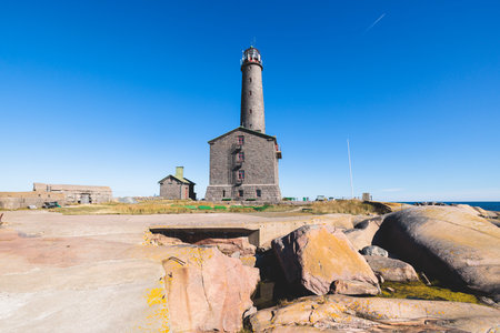 BengtskÃ¤r Lighthouse, view of Bengtskar island in Archipelago Sea, Finland, KimitoÃ¶n, Gulf of Finland in a summer sunny dayの写真素材