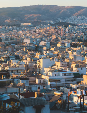 Piraeus city, Attica, beautiful panoramic view of Piraeus, Greece, with harbour and port, mountains...