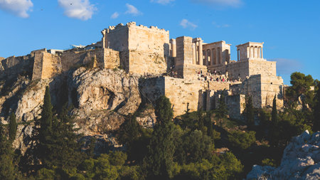 The Parthenon, temple on the Athenian Acropolis, Athens, Attica, Greece, in a summer sunny dayの写真素材