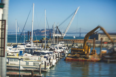 View of San Francisco historic Fisherman's wharf, California, USA, summer sunny dayの写真素材