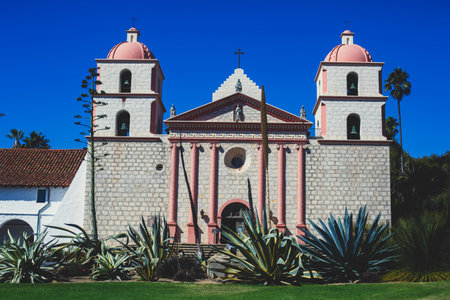View of Old Mission Santa Barbara, Santa Barbara county, California, USA, summer sunny dayの写真素材