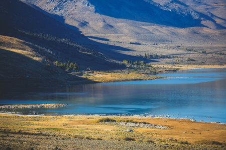 Beautiful panoramic summer vibrant view of Mono Lake, salt lake in Mono County, Lee Vining, Californiaの写真素材
