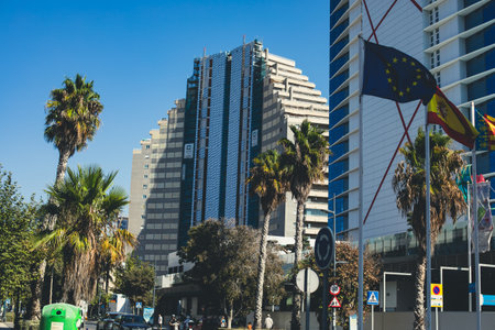 Summer view of Calpe town, Calp, with harbor and beach and Penon de Ifach mountain, Marina Alta, province of Alicante, Valencian Community, Spainの写真素材