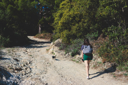 View of hiking trail from Paleokastritsa to Lakones, Old Donkey path, Corfu, Kerkyra, Greece, Ionian...