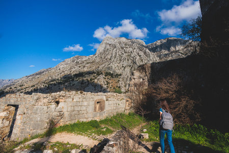 Kotor, Montenegro, process of climbing to the top of San Giovanni Fortress, Fort St. John, old...