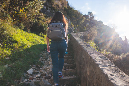 Kotor, Montenegro, process of climbing to the top of San Giovanni Fortress, Fort St. John, old...