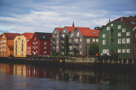 Summer sunny view of Trondheim, a city and municipality in Trondelag county, Norway,の写真素材
