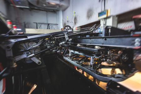 Bowling pinsetter machine, behind the bowling alley, pinspotter mechanism structureの写真素材