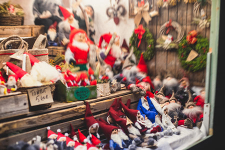 View of traditional famous annual Christmas Market in Senate Square of Helsinki, Finland, with kiosks, decoration, gifts and souvenirsの写真素材