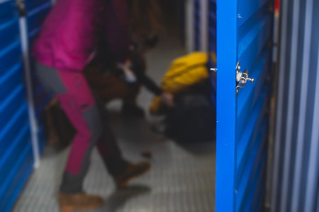 View of self storage warehouse, process of keeping and storing the goods and items in storage units, self-storage building, lock and key conceptの写真素材