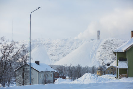 Winter view of Kiruna, the northernmost town in Sweden, province of Lapland, winter sunny pictureの写真素材