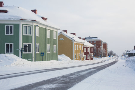 Winter view of Kiruna, the northernmost town in Sweden, province of Lapland, winter sunny pictureの写真素材