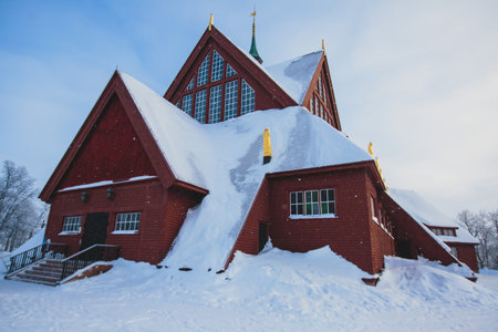 The church of Kiruna, Sweden. Built in Gothic Revival style at the beginning of the XIX century, Kiruna, the northernmost town in Sweden, province of Laplandの写真素材