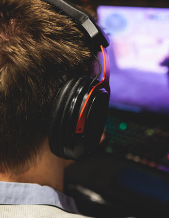 Cyber sport e-sports tournament, team of professional players, gamers playing online esports...