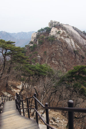 Bukhansan National Park, Seoul, Gyeonggi-do, South Korea, spring landscape view during hike to...