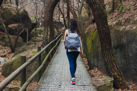 Bukhansan National Park, Seoul, Gyeonggi-do, South Korea, spring landscape view during hike to...