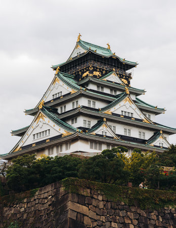 Osaka Castle, Osaka city, Japan, summer landscape vibrant view with a blue sky, Osakajo castle building, Kansai region, Osaka prefecture, travel to Japanの写真素材