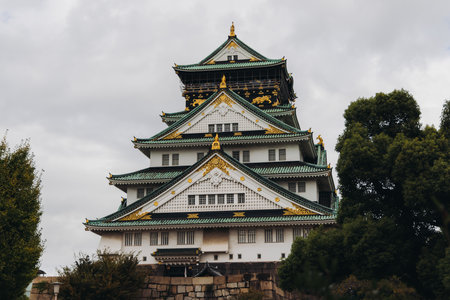 Osaka Castle, Osaka city, Japan, summer landscape vibrant view with a blue sky, Osakajo castle building, Kansai region, Osaka prefecture, travel to Japanの写真素材