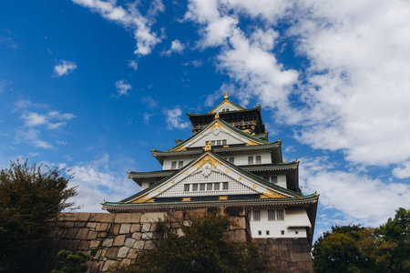 Osaka Castle, Osaka city, Japan, summer landscape vibrant view with a blue sky, Osakajo castle building, Kansai region, Osaka prefecture, travel to Japanの写真素材
