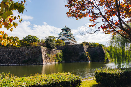 Osaka Castle, Osaka city, Japan, summer landscape vibrant view with a blue sky, Osakajo castle building, Kansai region, Osaka prefecture, travel to Japanの写真素材