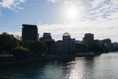 Hiroshima, skyline city view with Atomic Bomb Dome, Peace memorial park with A-Bomb Genbaku Dome,...