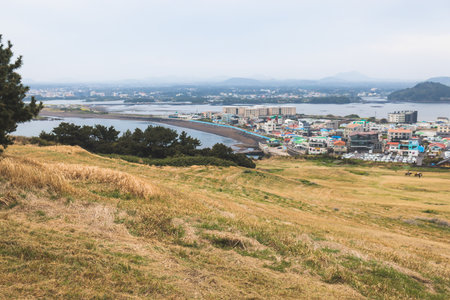 Jeju-do, Seongsan Ilchulbong landscape, volcanic tuff cone, Sunrise peak, Jeju Island, South Korea,...
