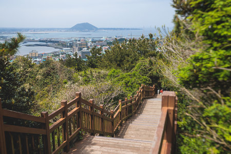 Jeju-do, Seongsan Ilchulbong landscape, volcanic tuff cone, Sunrise peak, Jeju Island, South Korea,...