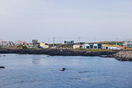 Udo Island, Jeju Island province, South Korea, Jeju-do, panoramic aerial view of coastline sea landscape in a sunny dayの写真素材