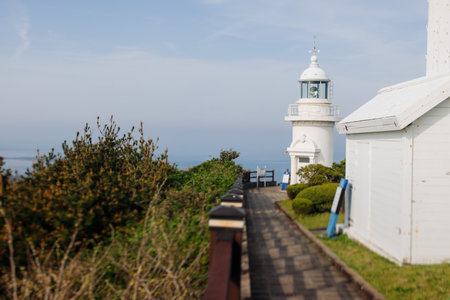 Lighthouse on Udo Island, Jeju Island province, South Korea, coastline sea landscape sunny view with Light, U Island, Soseom cow island, Jeju-si, Jeju-do, Lighthouses of South Koreaの写真素材