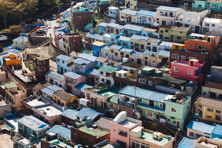 View of Gamcheon Culture village, Busan city, South Korea, Gamcheon-dong, Saha District, beautiful...
