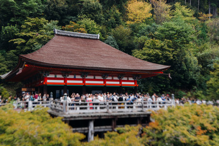 Kiyomizu-dera buddhist temple in Kyoto prefecture, Japan, Higashiyama ward, autumn fall view with...