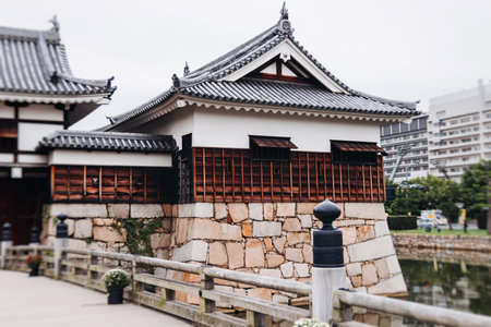 Hiroshima Castle, Hiroshima city, Carp Castle, Japan, autumn fall landscape vibrant view and momiji foliage, building, Hiroshima prefecture, travel to Japanの写真素材