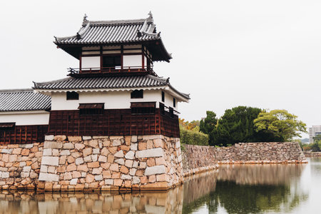 Hiroshima Castle, Hiroshima city, Carp Castle, Japan, autumn fall landscape vibrant view and momiji foliage, building, Hiroshima prefecture, travel to Japanの写真素材