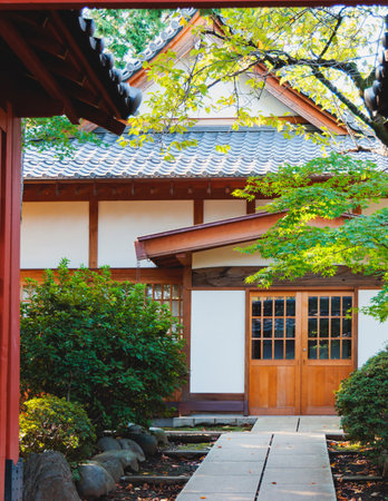 Gotokuji Temple in fall sunny day, Daikeizan Gotoku-ji in Setagaya ward, Tokyo, Japan, buddhist temple, Maneki-neko temple, with beckoning cat figurine toys, temple with Japanese fortune lucky catsの写真素材