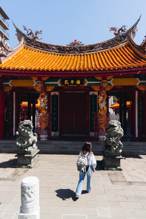 Confucius shrine in Nagasaki, Koshi-byo, Confucian temple in Nagasaki, Japan, Nagasaki prefecture, Museum of Chinese History and Palace Museum in a sunny day, Chinese shrine, Kyushu island regionの写真素材
